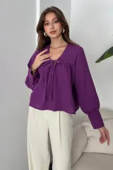 Yakası Bağlamalı Basic Müslin Bluz