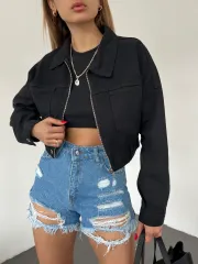 Fermuarlı Siyah Denim Ceket