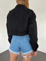 Fermuarlı Siyah Denim Ceket